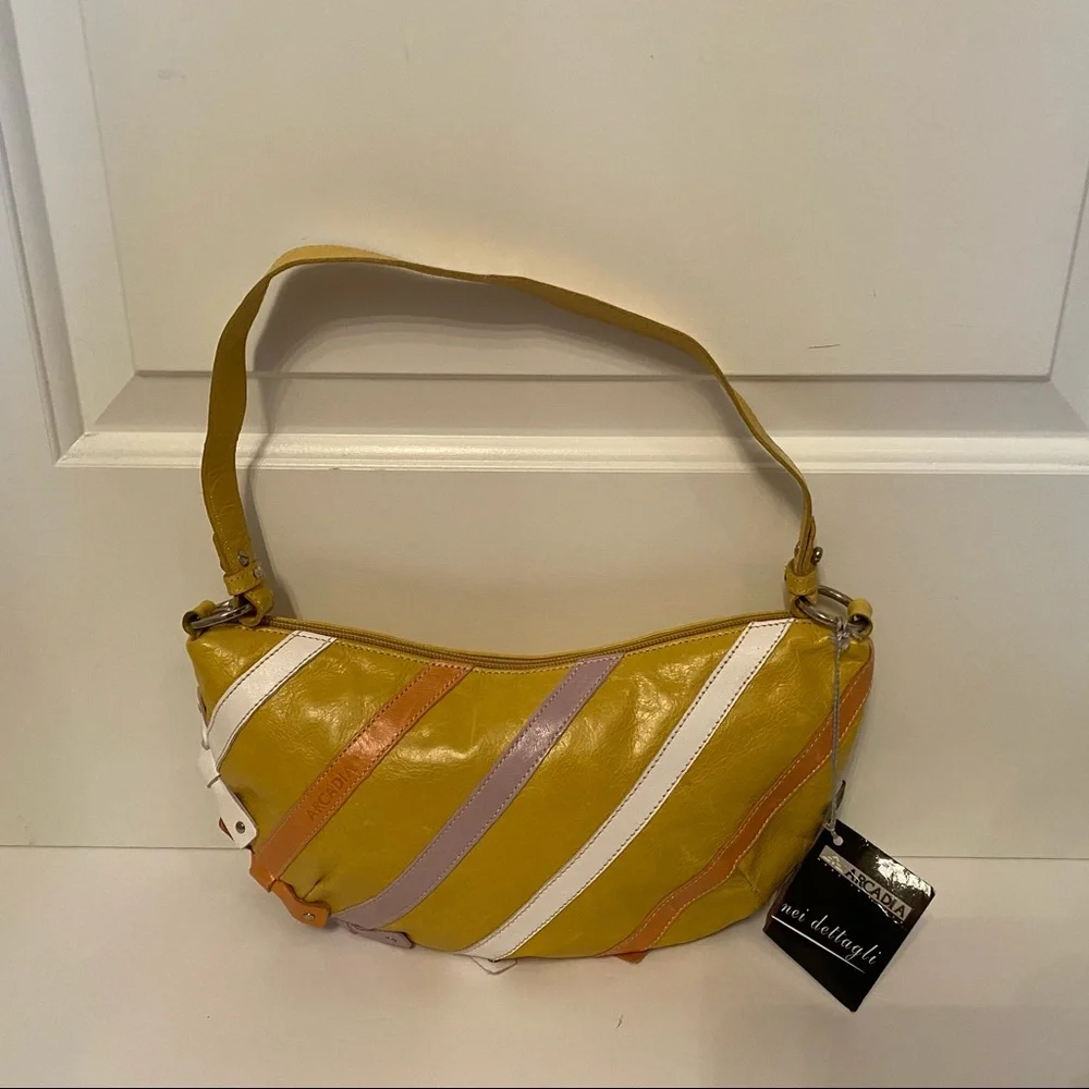 ARCADIA NEW NWT BAG SHOULDER YELLOW LEATHER ITALY ZIP TOP